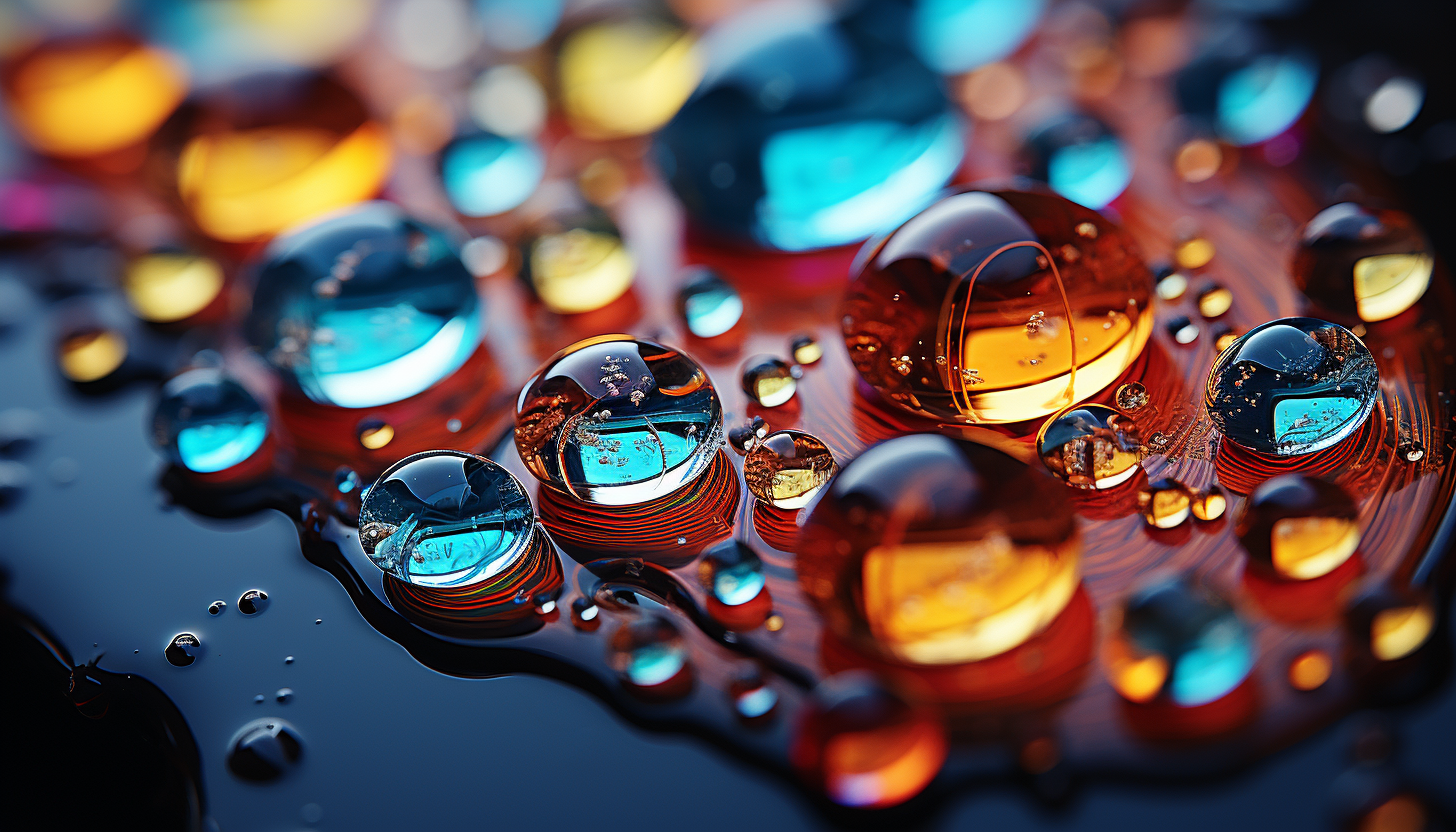 Close-up of iridescent bubbles, capturing a rainbow of colors.