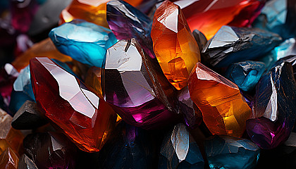 Macro shot of colorful mineral crystals, showcasing their geometric beauty.