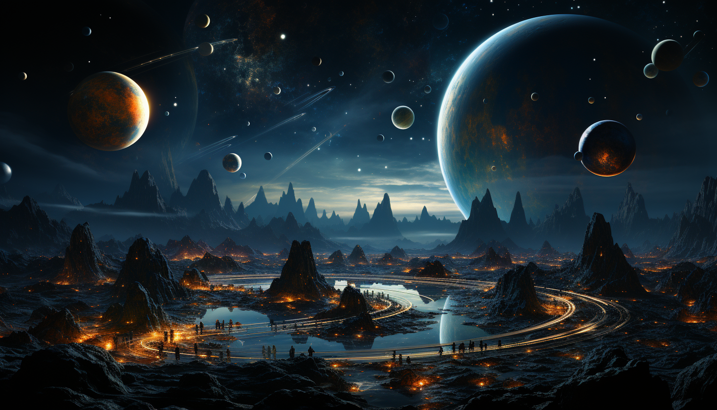 Planets aligning in the night sky, forming a striking visual pattern.
