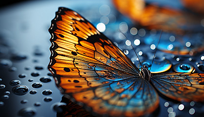 Macro shot of a butterfly wing, showing intricate patterns and textures.