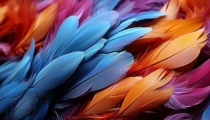 Close-up of a hummingbird's feathers, showcasing their radiant colors.