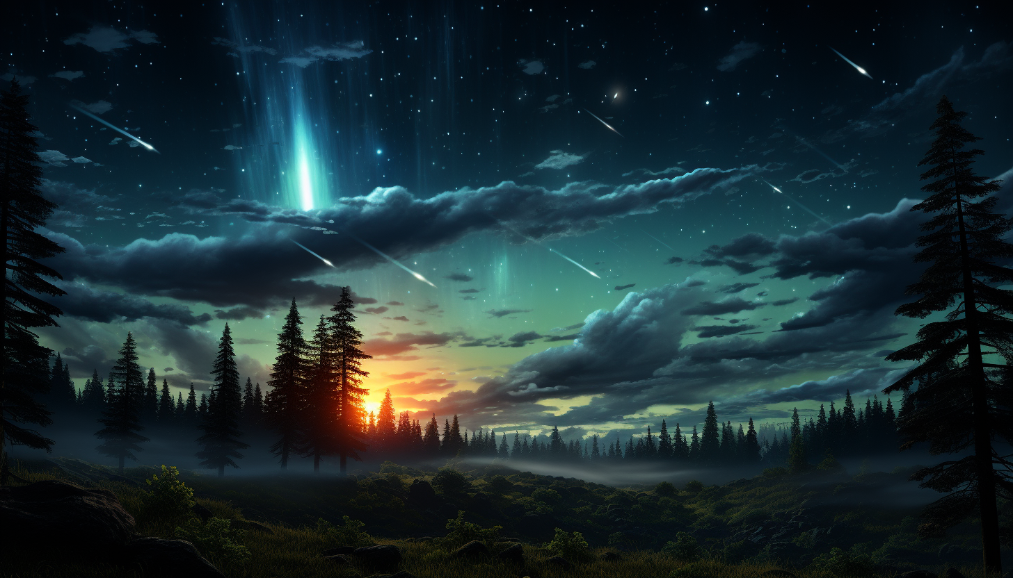 A vivid meteor shower streaking across the night sky.