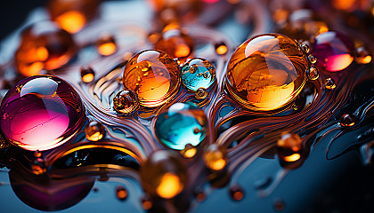 Macro shot of iridescent bubbles reflecting a spectrum of colors.