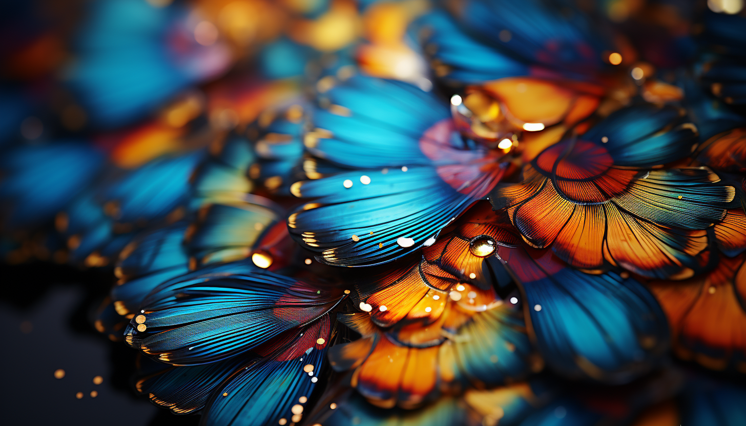 Extreme close-up of a butterfly's wing, revealing intricate patterns and colors.