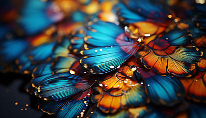 Extreme close-up of a butterfly's wing, revealing intricate patterns and colors.