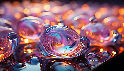 A close-up view of iridescent soap bubbles catching the light.