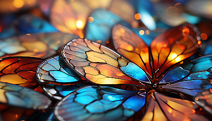 Macro view of butterfly wings revealing intricate patterns and colors.