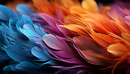 Macro shot of a colorful feather, highlighting its intricate structure.