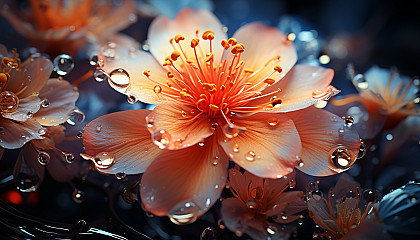 Close-up of a blooming flower, revealing intricate textures and vivid colors.