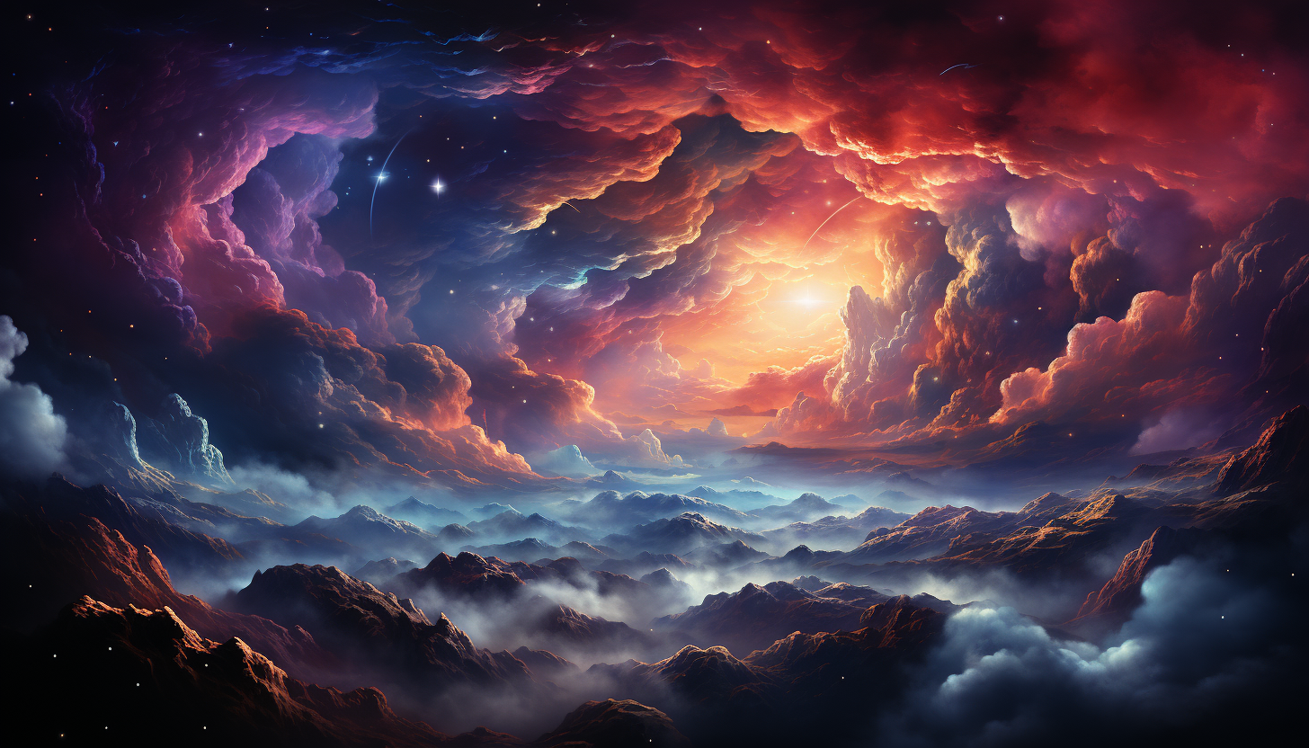 Nebula clouds in space, bursting with vibrant colors and shapes.