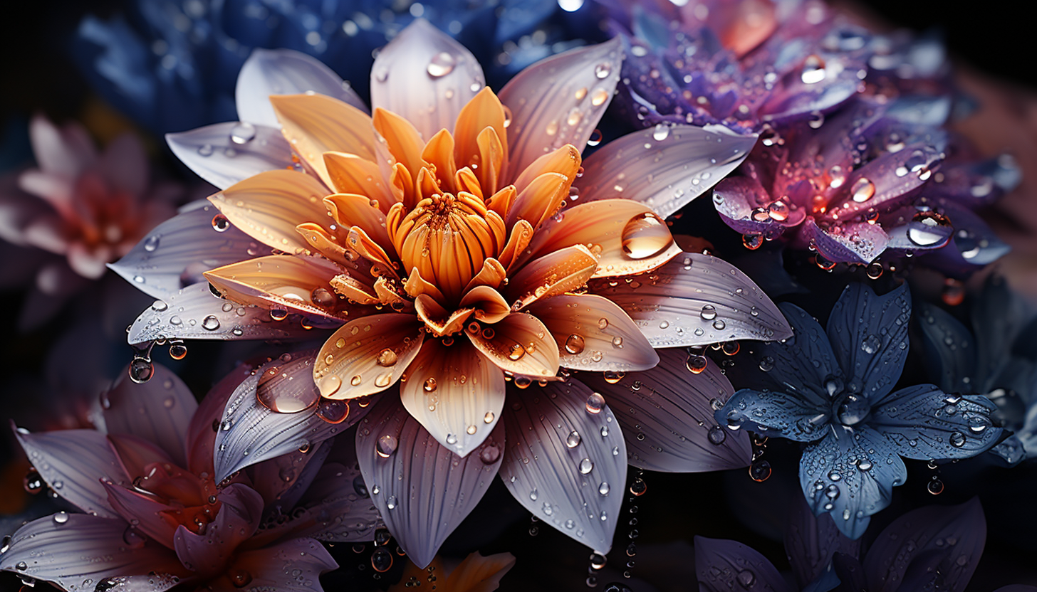 Extreme close-up of a blooming flower, revealing textures and vibrant details.