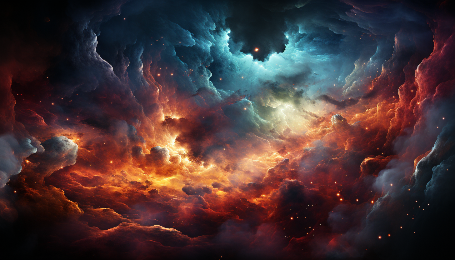 A vibrant nebula in deep space, filled with colors and celestial formations.