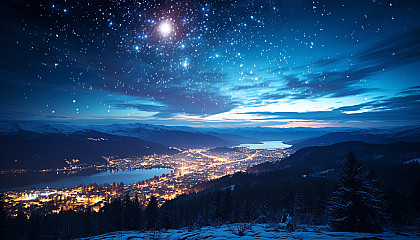 A meteor shower streaking across a clear night sky.