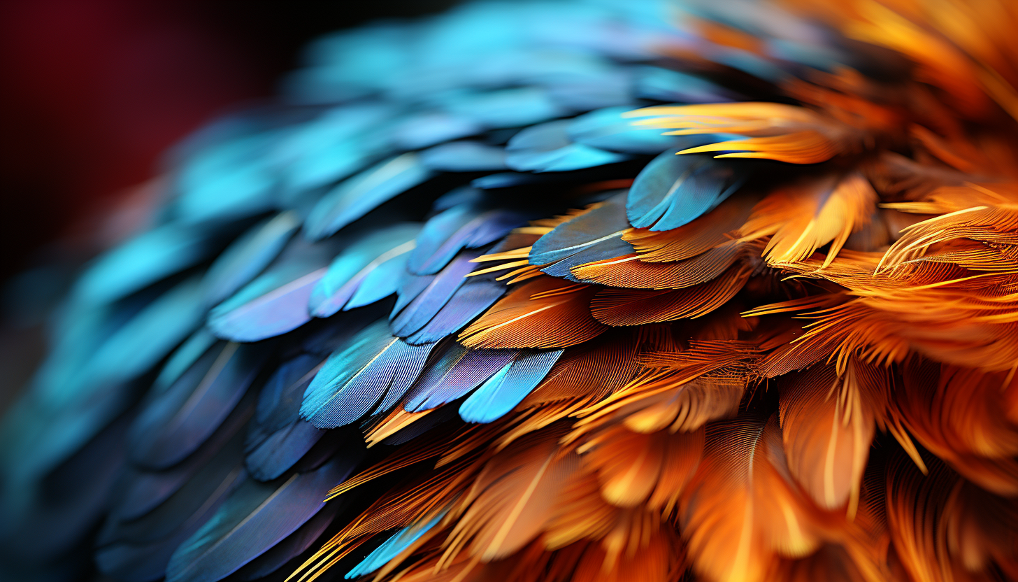 Macro shot of a colorful feather, highlighting its intricate structure.