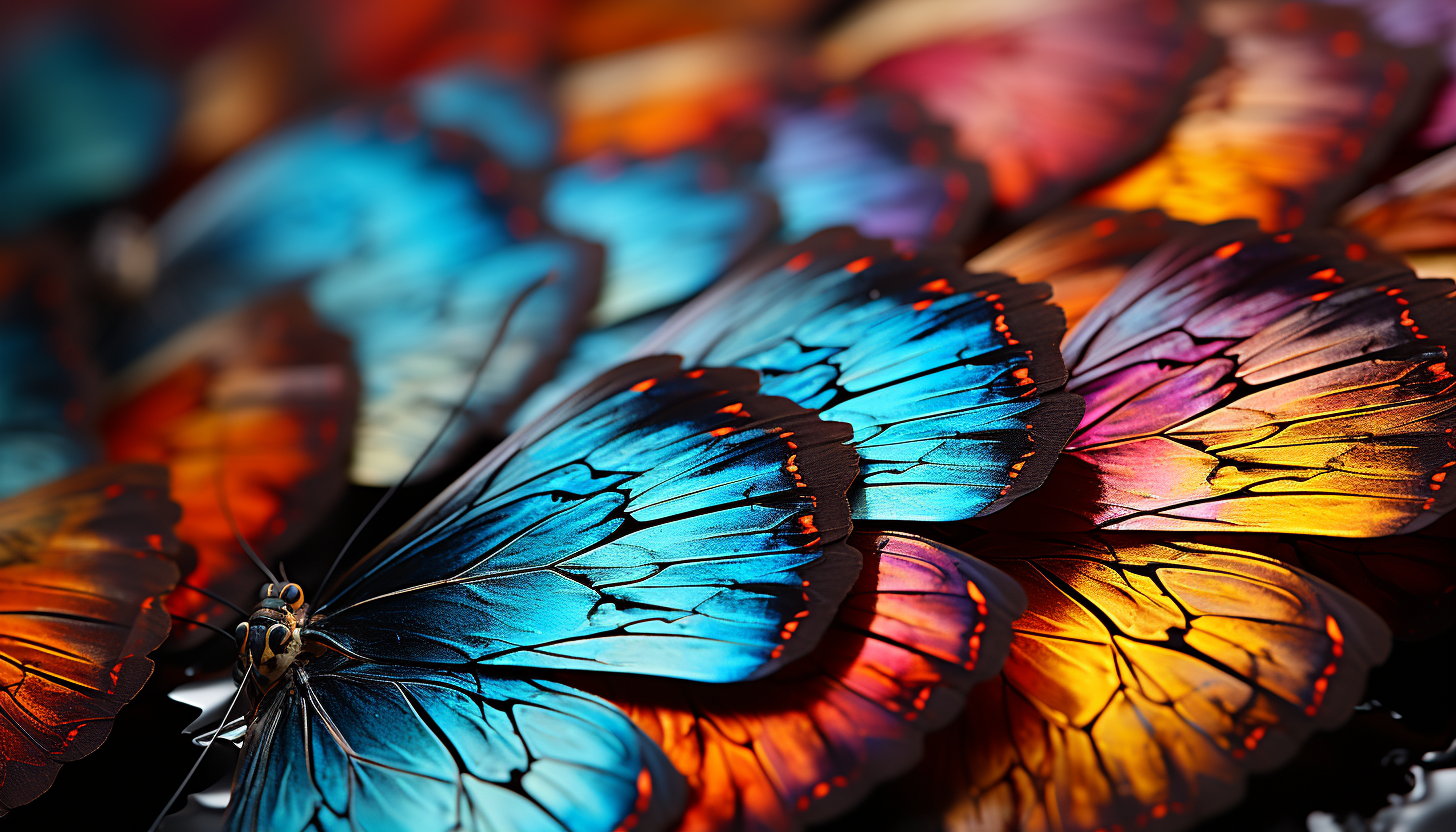 Vivid macro shot of butterfly wings showcasing intricate patterns and textures.