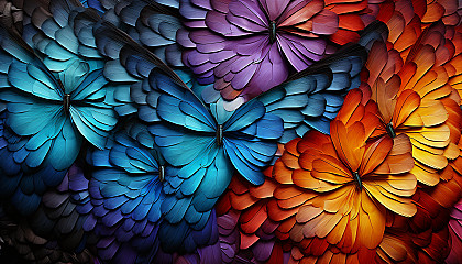 Intricate patterns of butterfly wings, showcasing a riot of colors.