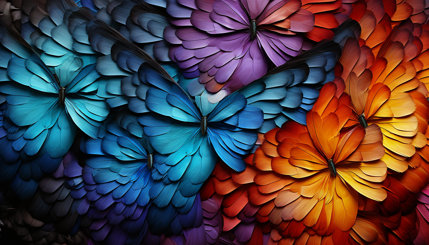 Intricate patterns of butterfly wings, showcasing a riot of colors.