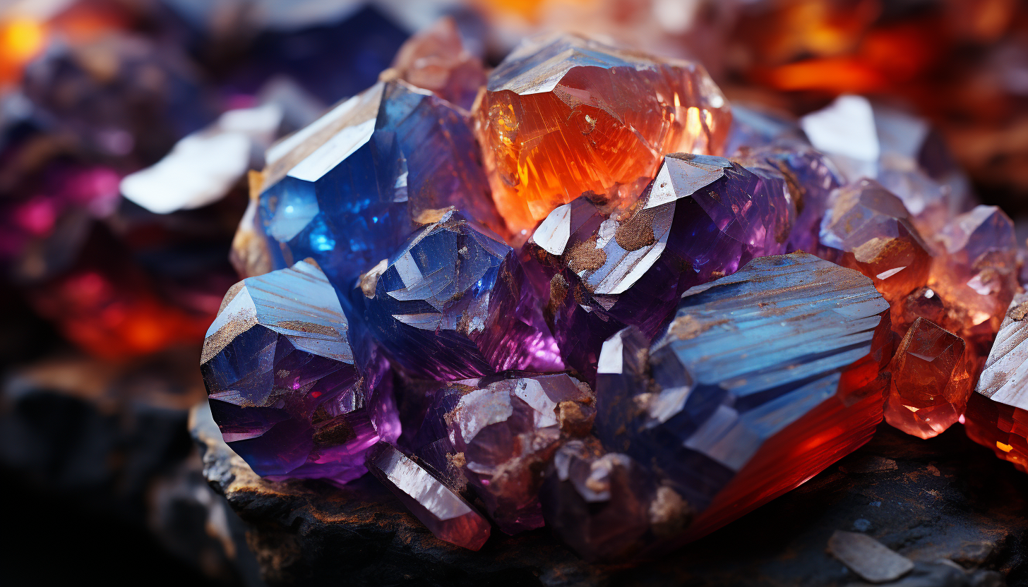 The vivid hues of a mineral or gemstone seen under magnification.