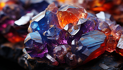 The vivid hues of a mineral or gemstone seen under magnification.