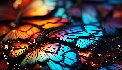 Macro shot of butterfly wings revealing intricate patterns and colors.