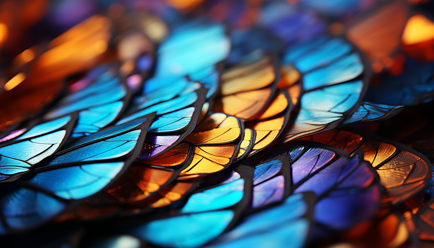 Macro view of the iridescent scales on a butterfly's wing.