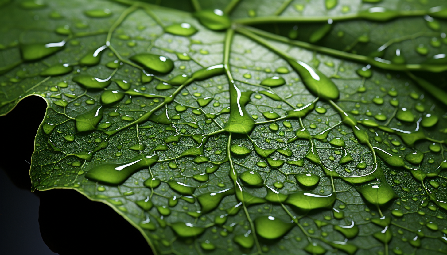 The intricate surface of a leaf, showcasing its veins and textures.