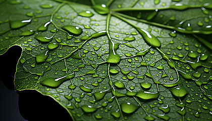 The intricate surface of a leaf, showcasing its veins and textures.