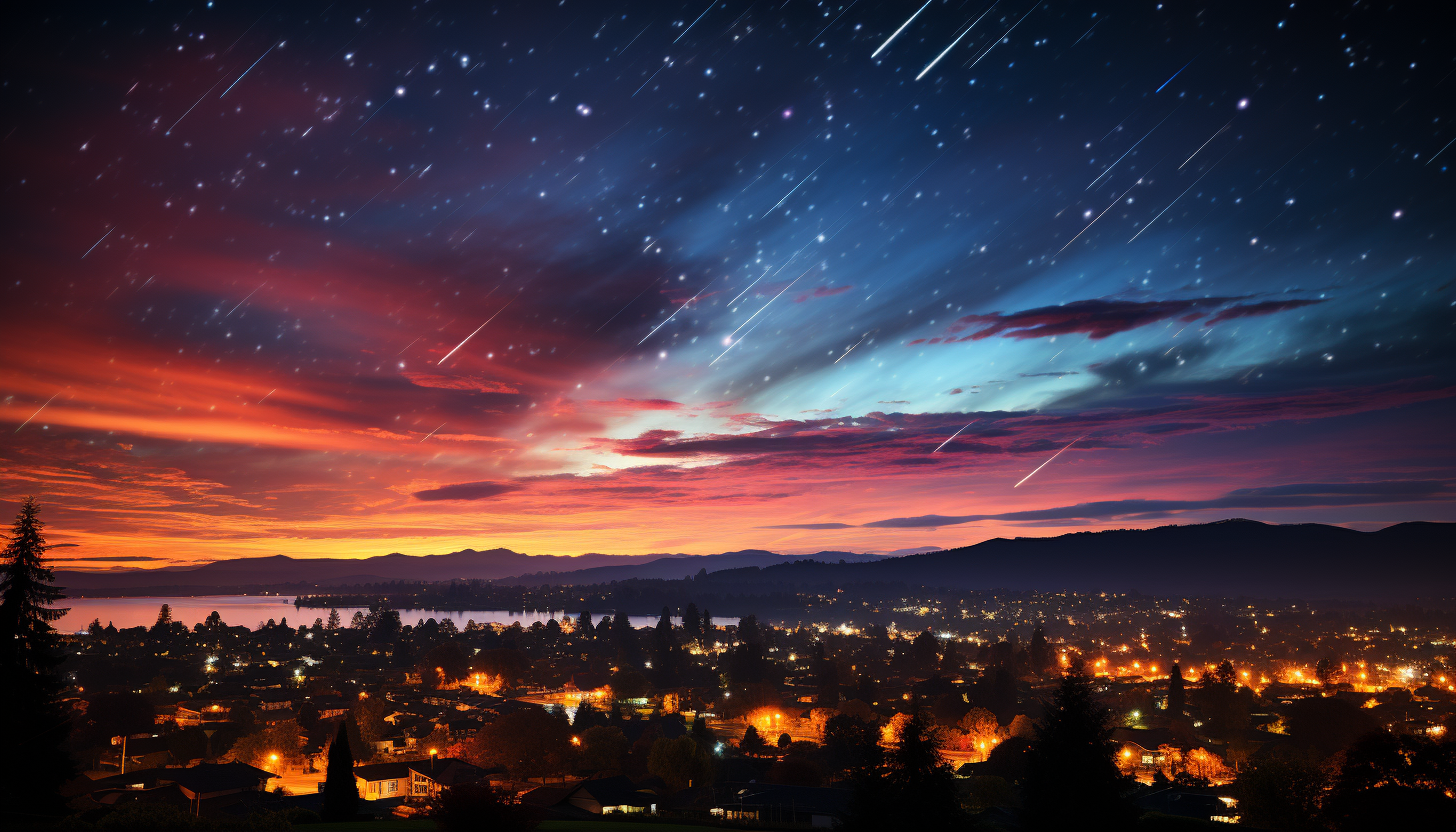 A colorful meteor shower streaking across the sky.