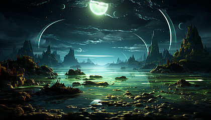 Glowing plankton washing up on a moonlit beach.