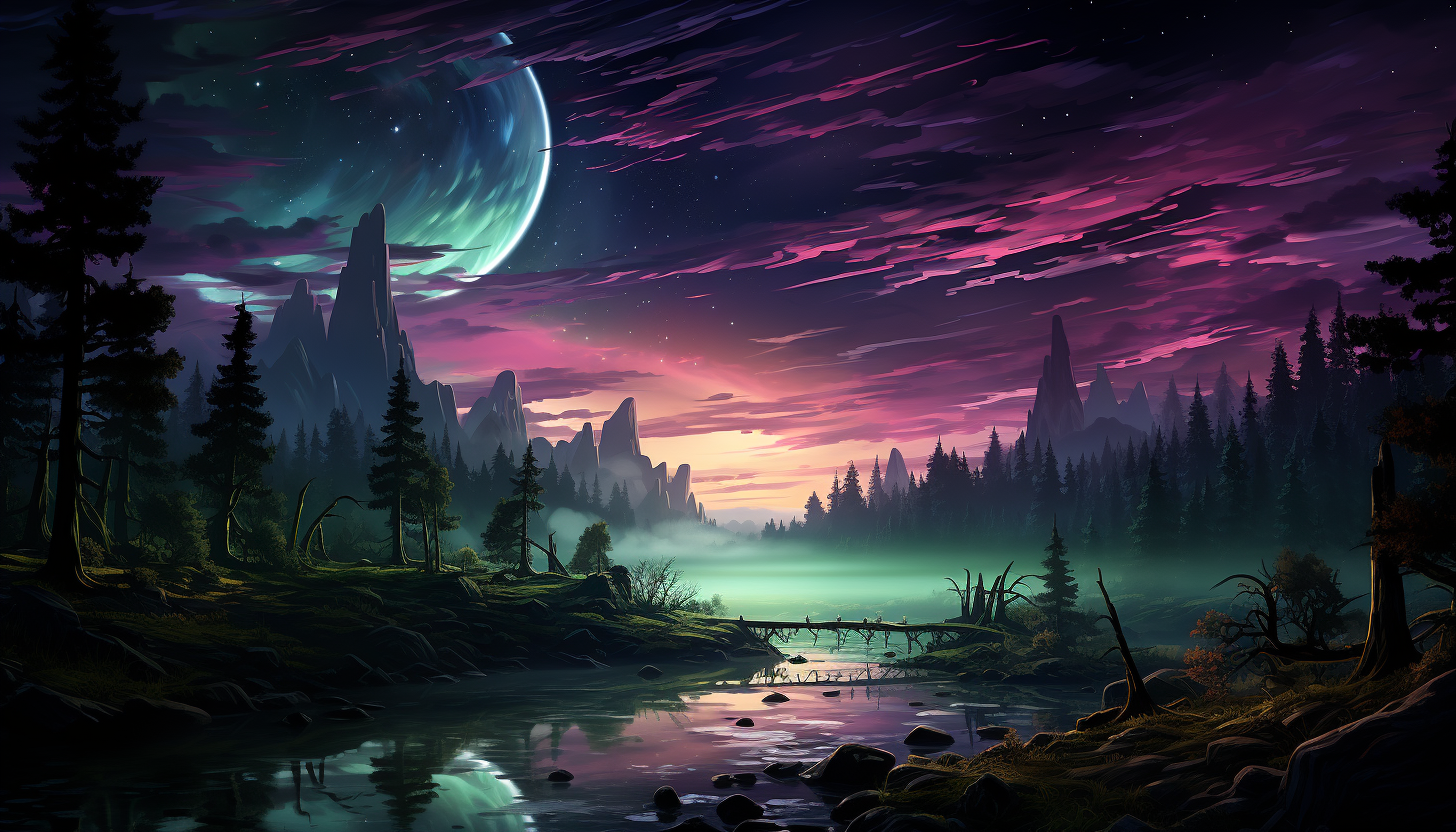 The Aurora Borealis dancing across the night sky in shades of green, pink, and purple.