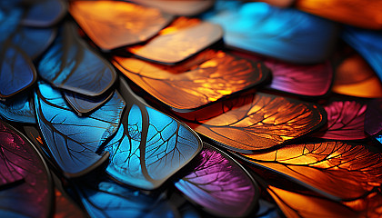 Macro shot of a butterfly wing, displaying intricate patterns and vibrant hues.