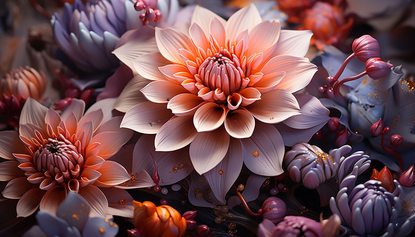 A detailed view of a blooming flower, focusing on textures and vibrant colors.