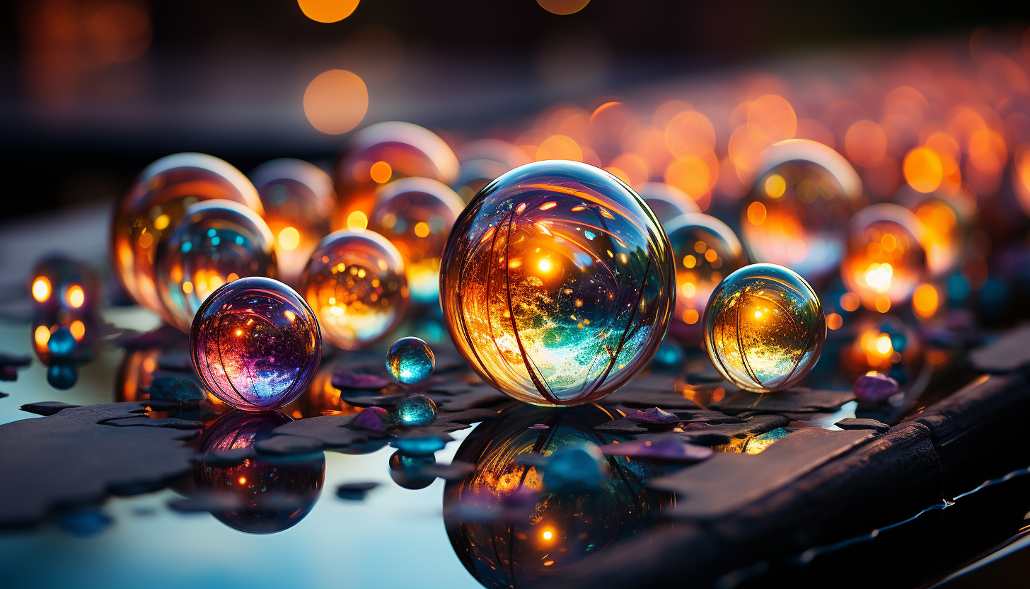 Macro view of a soap bubble, reflecting a kaleidoscope of colors.