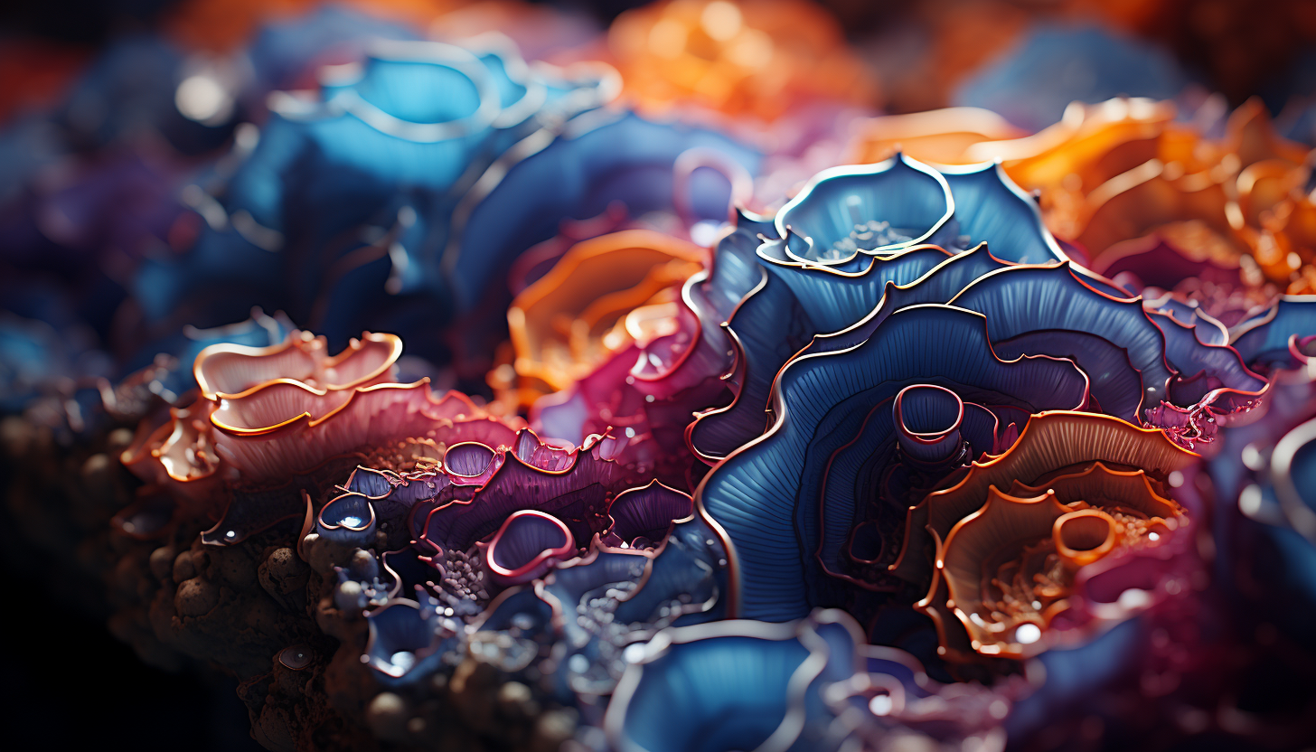 Macro shot of crystalline structures in a geode, radiating vibrant colors.