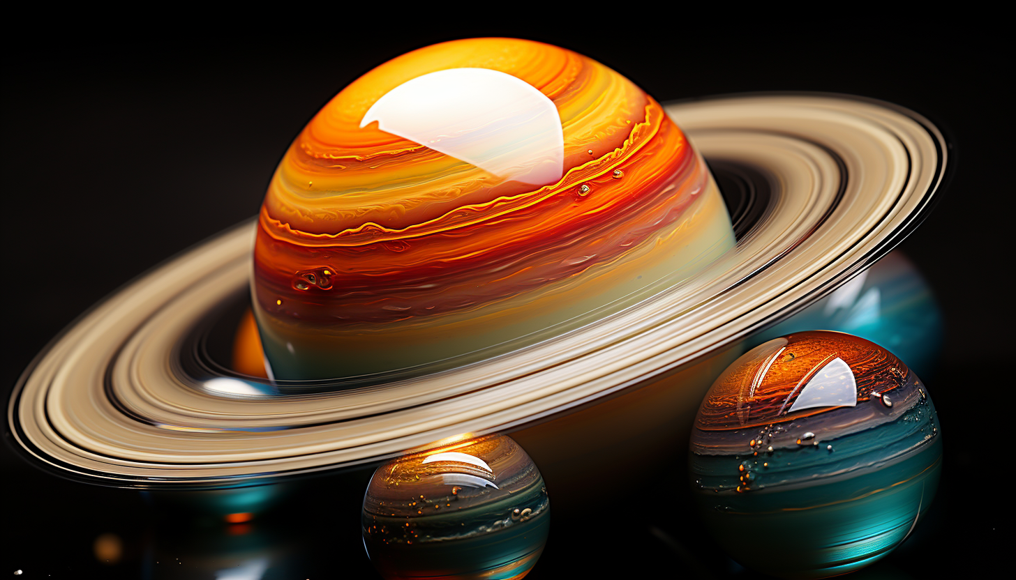 The colorful rings of Saturn, taken through a powerful telescope.