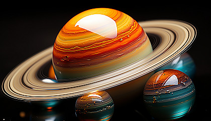 The colorful rings of Saturn, taken through a powerful telescope.