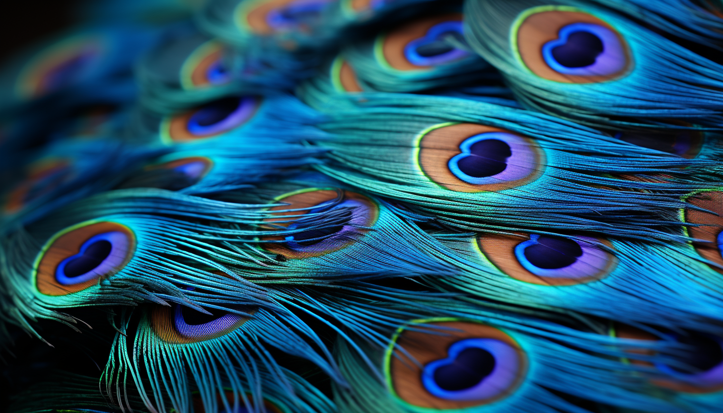 Close-up of a vibrant peacock feather showcasing its mesmerizing pattern.