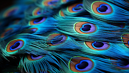 Close-up of a vibrant peacock feather showcasing its mesmerizing pattern.