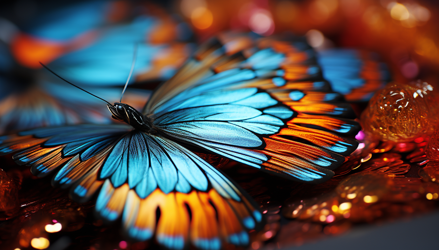A detailed macro shot of the intricate patterns on a butterfly's wings.