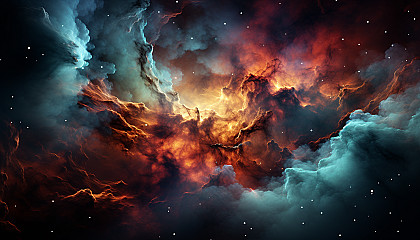 A vivid nebula seen through a telescope, full of brilliant colors and shapes.