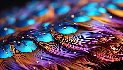 The iridescent sheen of a peacock feather.