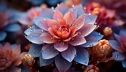 Macro view of a blooming flower, highlighting intricate details and bright colors.