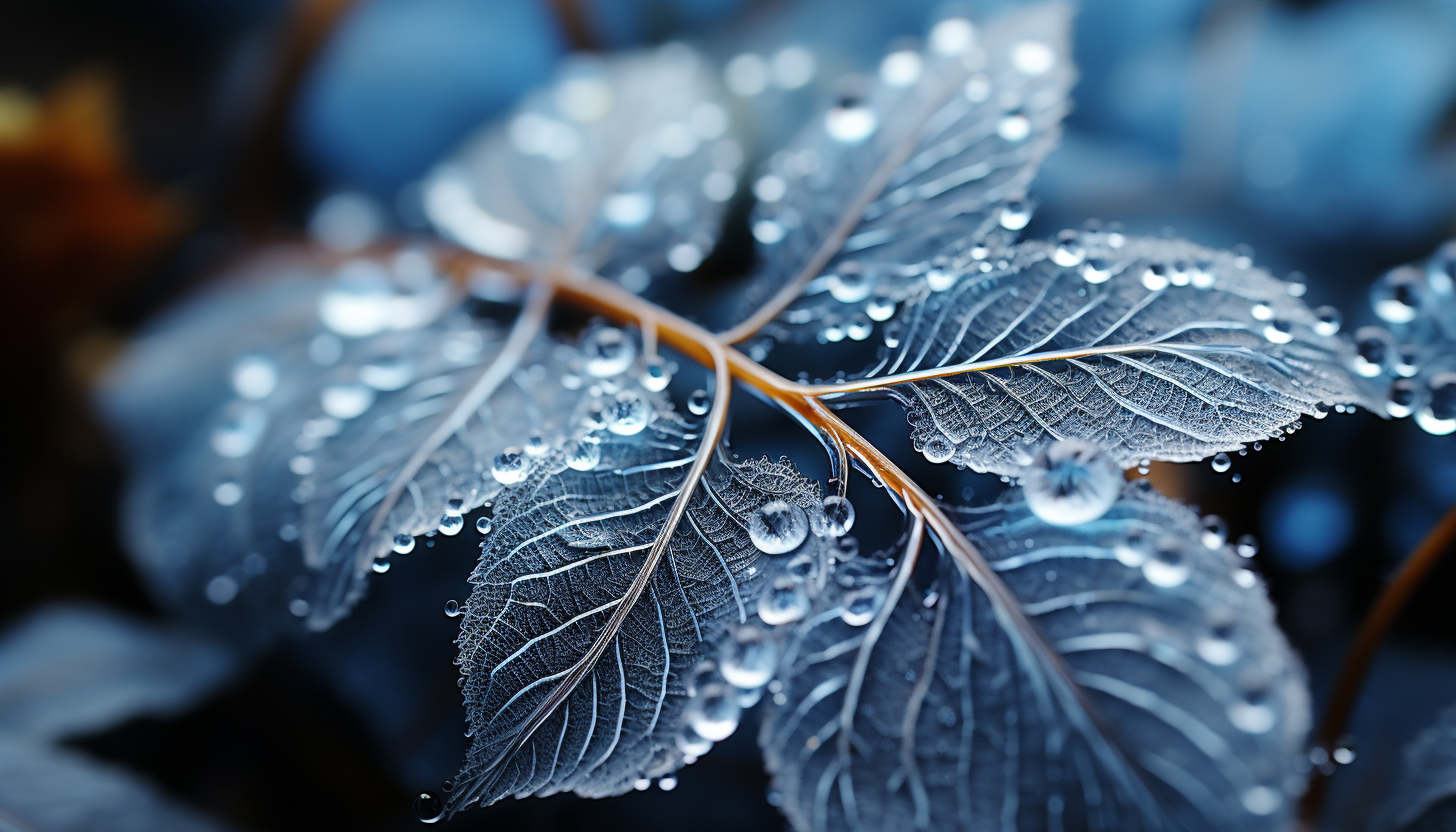 A macro view of frost forming unique designs on a leaf or window.