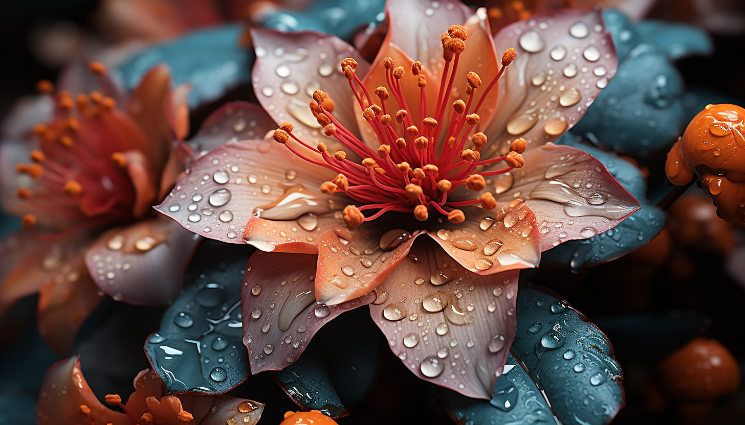 Extreme close-up of a blooming flower, revealing textures and vibrant details.