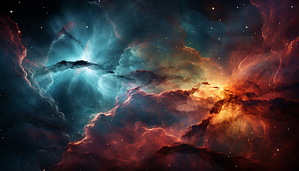 A vivid nebula cloud in deep space, full of colors and formations.