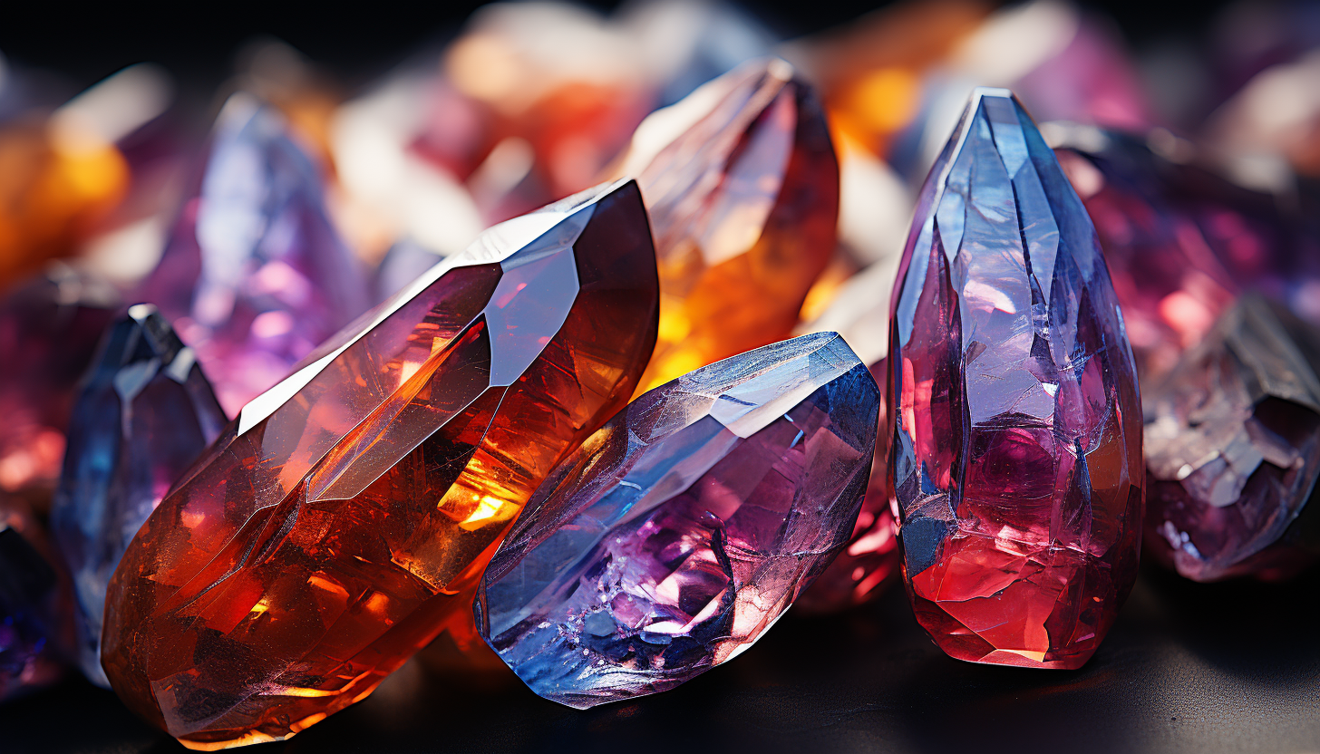 A close-up of crystals forming in a colorful mineral rock.