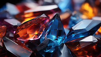 A close-up of a crystal, highlighting its geometric shapes and colors.