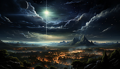 An astral phenomenon such as a comet or meteor shower against the backdrop of stars.