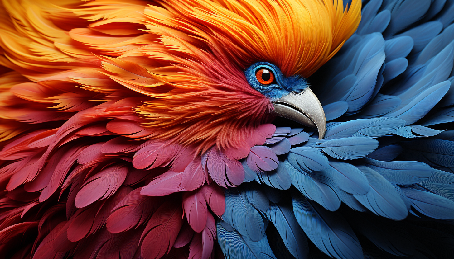 Vibrant feathers of a tropical bird captured in stunning detail.