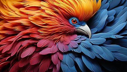 Vibrant feathers of a tropical bird captured in stunning detail.